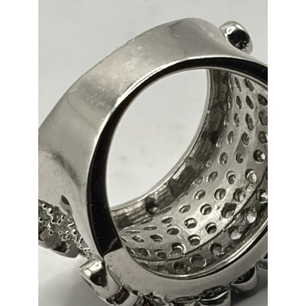 Ross Simons Sterling silver pave Clear cluster bubble wide Band ring sz 7.5